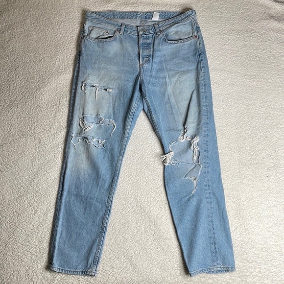 H & M Denim Boyfriend Low Waist Button Fly Jeans Distressed Ripped Siz… - Picture 9 of 10